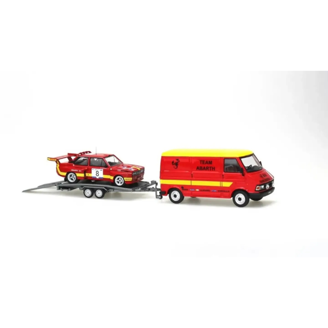 *APAXPO 2026* Fiat 242 Van with ELLEBI Flatbed Trailer and Fiat 131 Abarth Rally Car Set (Limited to 399units), 1:64 Scale