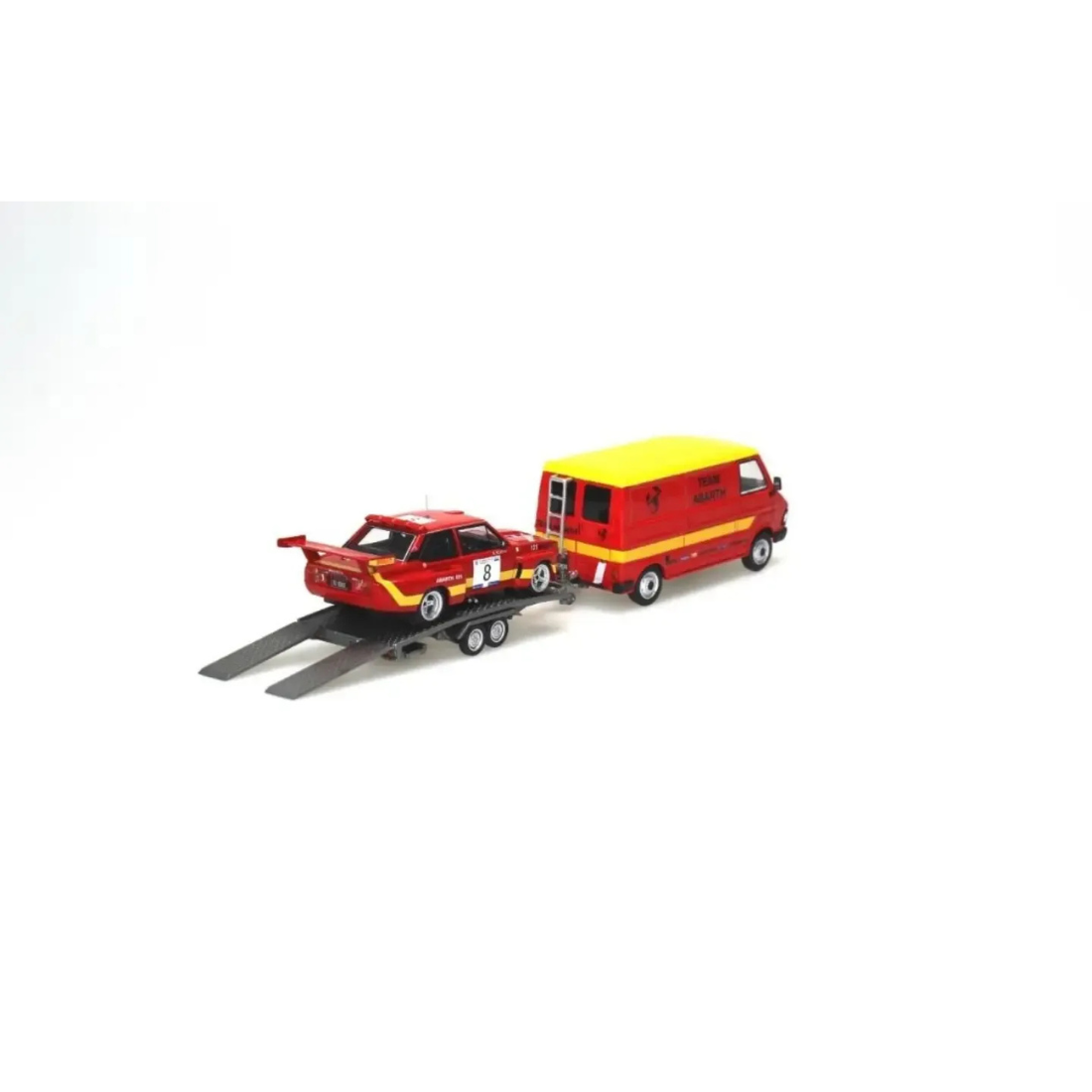 *APAXPO 2026* Fiat 242 Van with ELLEBI Flatbed Trailer and Fiat 131 Abarth Rally Car Set (Limited to 399units), 1:64 Scale