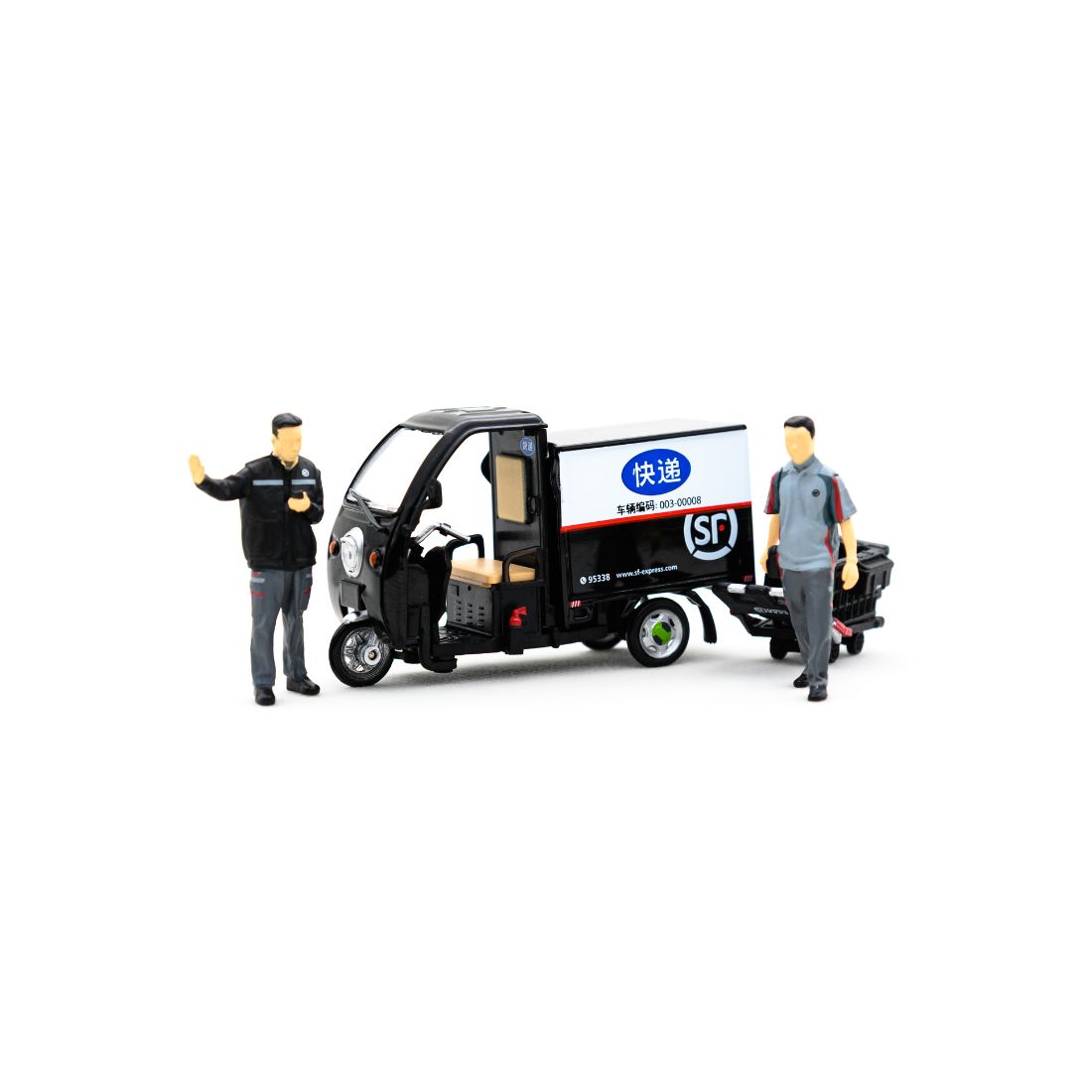 Premium scale diecast model car – SF Express Tricycle (Covered) Set (Vehicle + Figure), 1:43 Scale Collectible