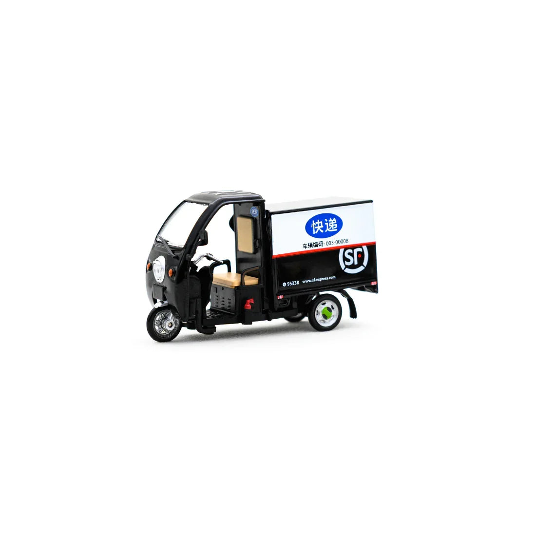 Premium scale diecast model car – SF Express Tricycle (Covered) Set (Vehicle + Figure), 1:43 Scale Collectible