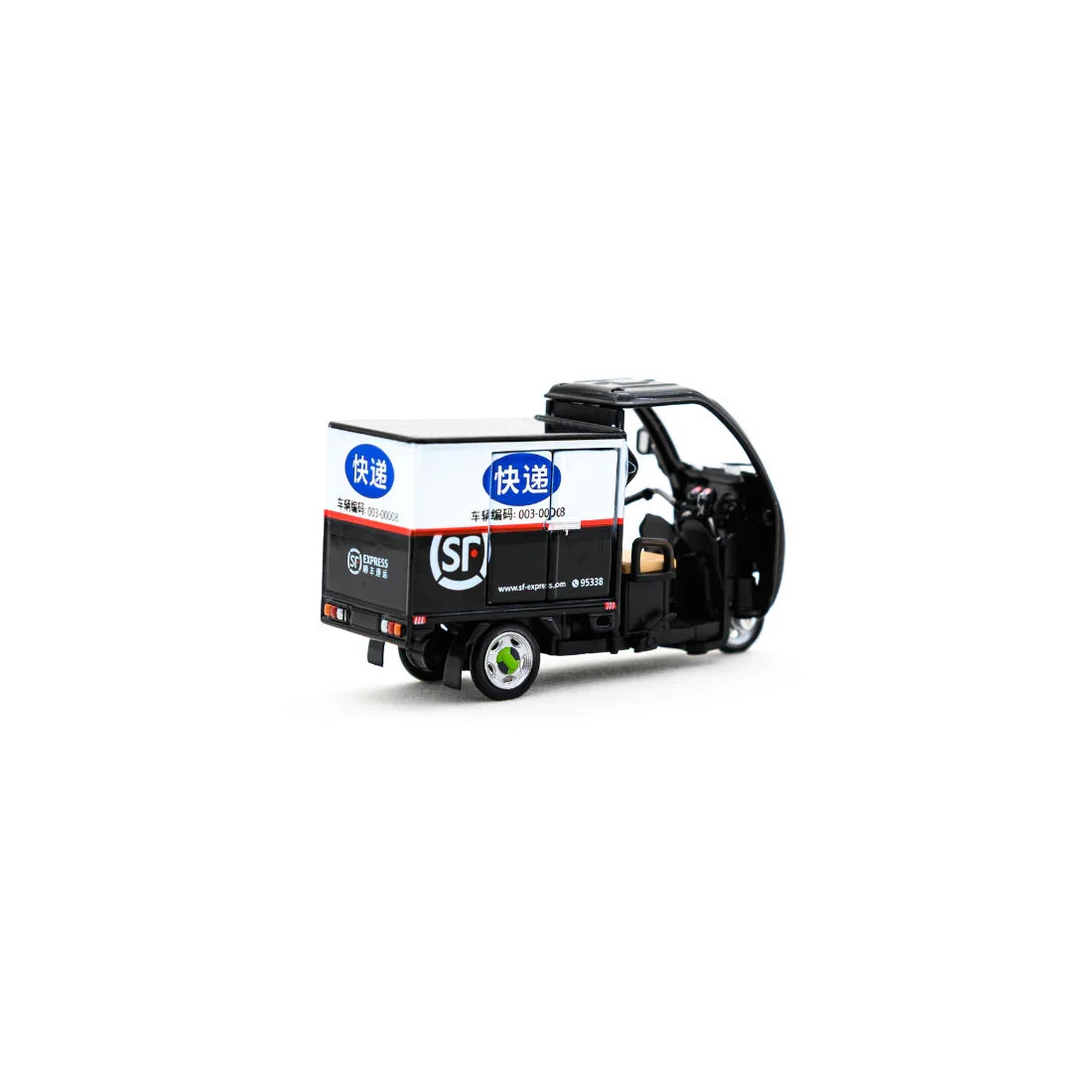 Premium scale diecast model car – SF Express Tricycle (Covered) Set (Vehicle + Figure), 1:43 Scale Collectible