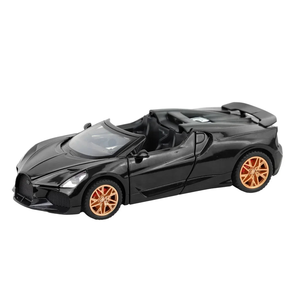 Premium scale diecast model car – Bugatti Mistral - Light, Sound with Openable Doors, 1:32 Scale (Black) Collectible