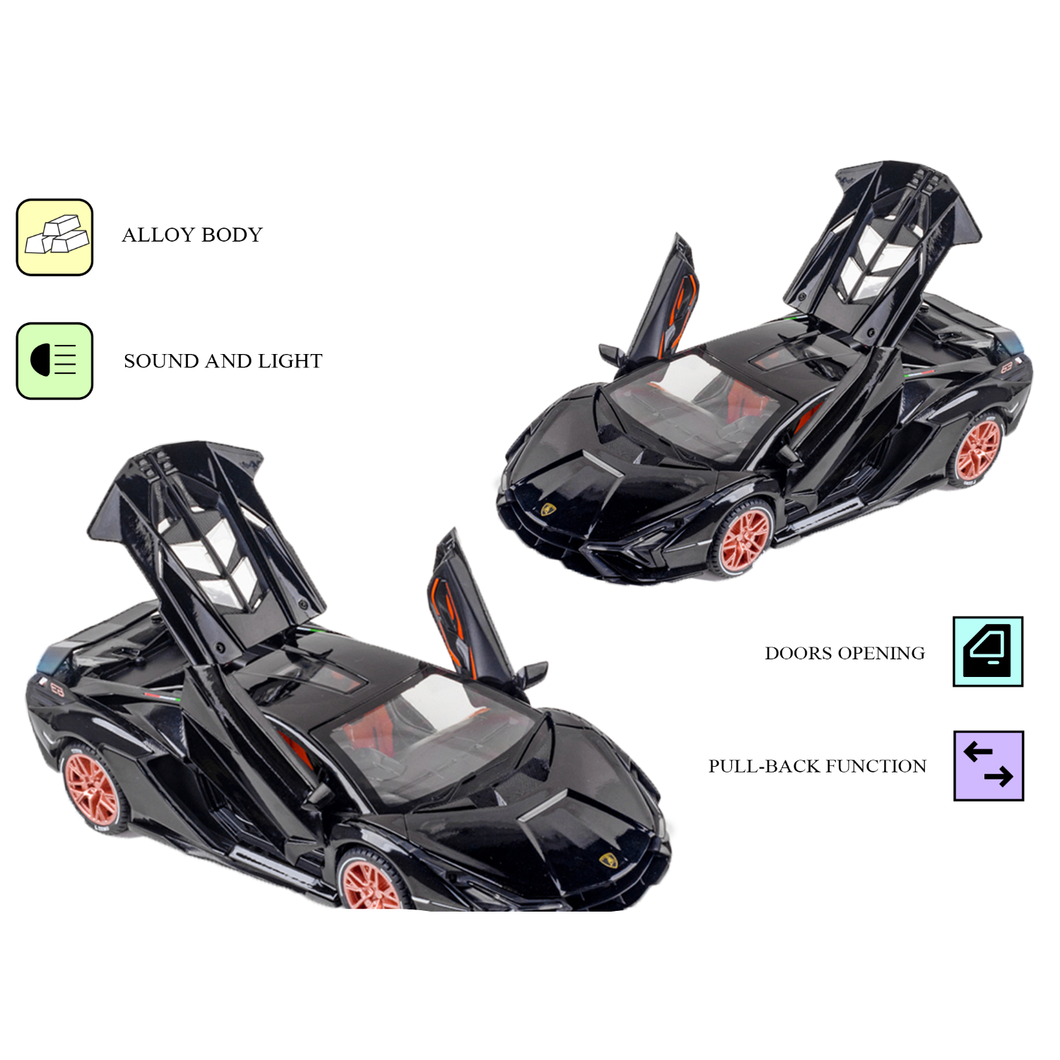 Lamborghini Lightning - Light, Sound with Openable Doors, 1:24 Scale (Black)