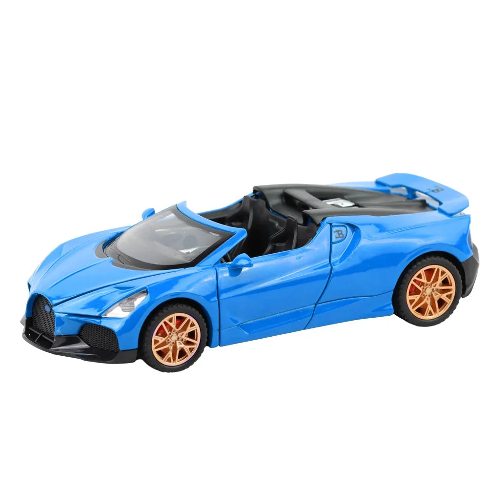 Premium scale diecast model car – Bugatti Mistral - Light, Sound with Openable Doors, 1:32 Scale (Blue) Collectible