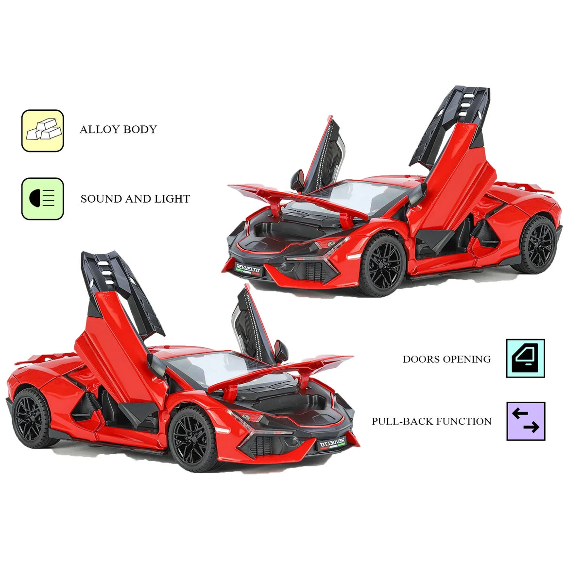 Lamborghini Daniel Street - Light, Sound with Openable Doors, 1:24 Scale (Red)