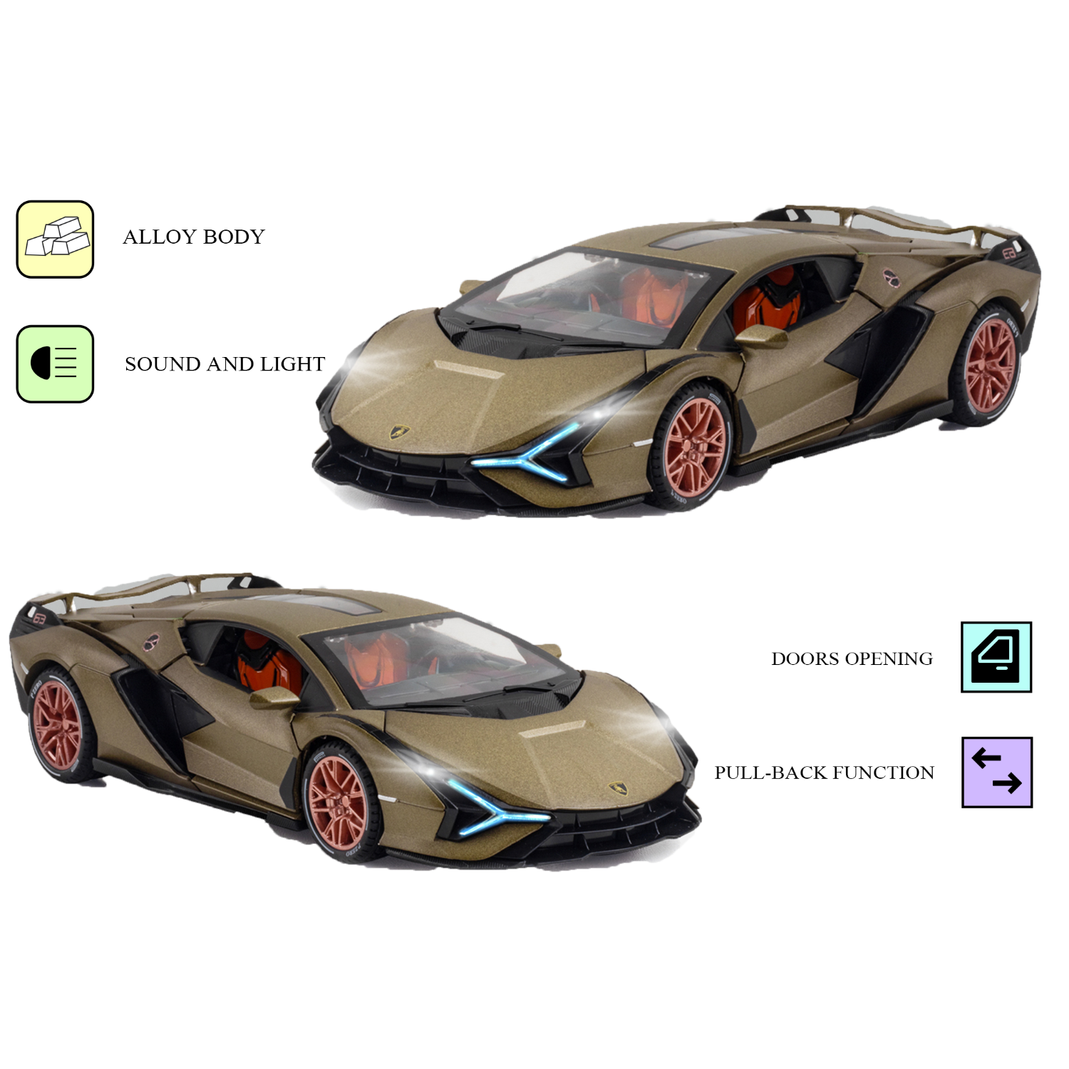 Lamborghini Lightning - Light, Sound with Openable Doors, 1:24 Scale (Brown)
