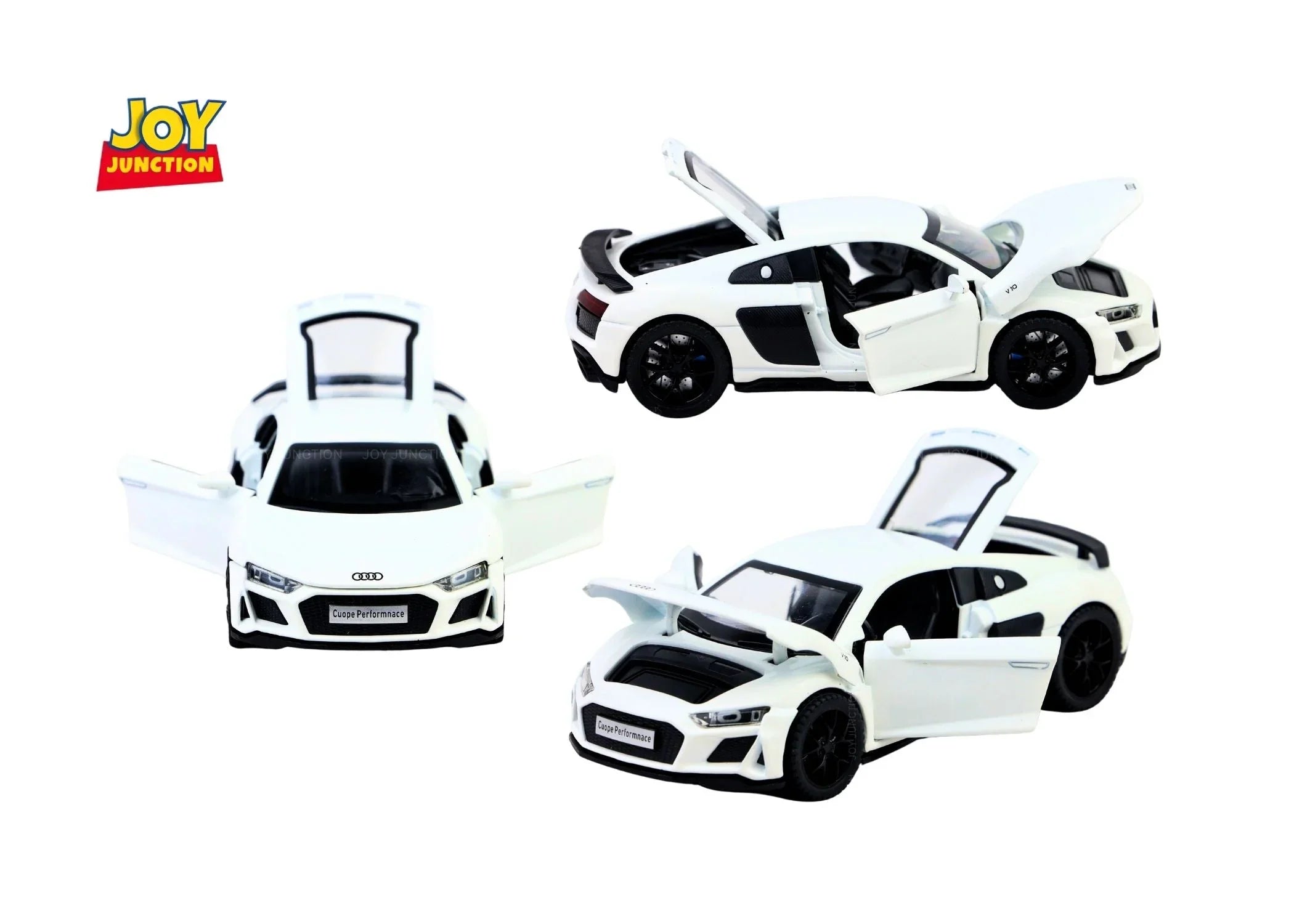 Premium scale diecast model car – Audi R8 Pullback Toy Car - Light, Sound with Openable Doors, 1:32 Scale (White) Collectible
