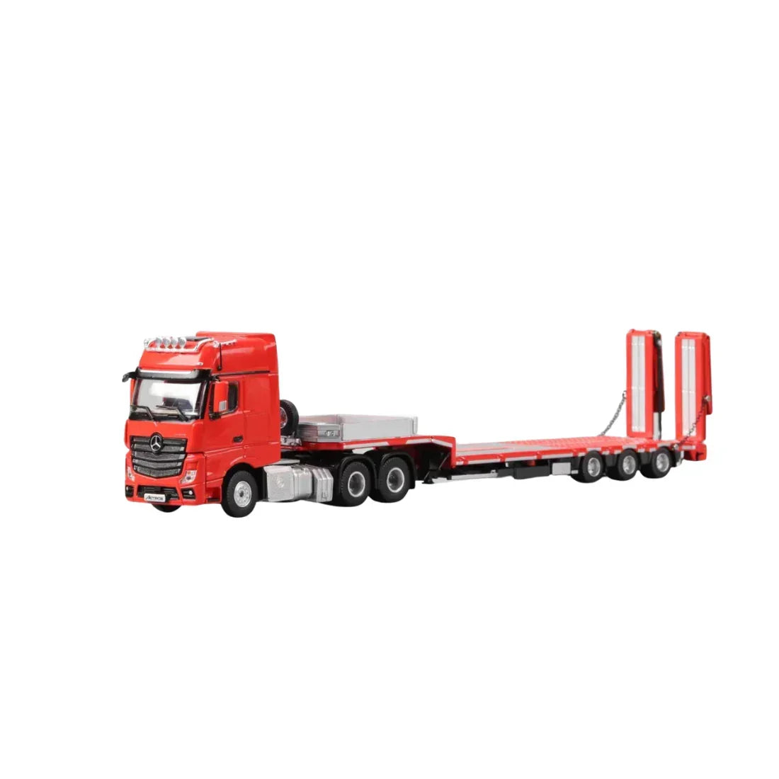 Premium scale diecast model car – *PRE-ORDER* Mercedes-Benz - Flatbed Hauler Trailer, 1:64 Scale (Red) Collectible