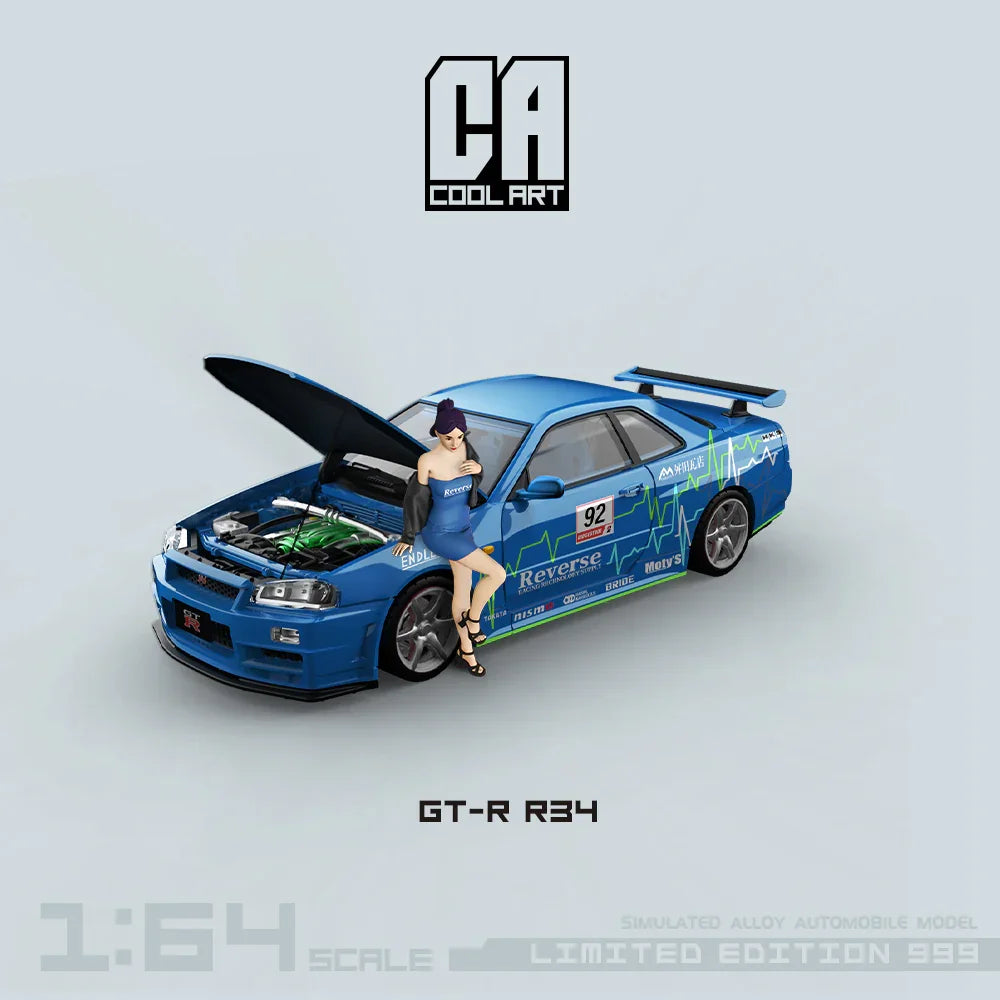 Premium scale diecast model car – *PRE-ORDER* CoolArt-R34 - Open Cover Blue No. 92 - Figure Edition(Limited to 999), 1:64 Scale Collectible