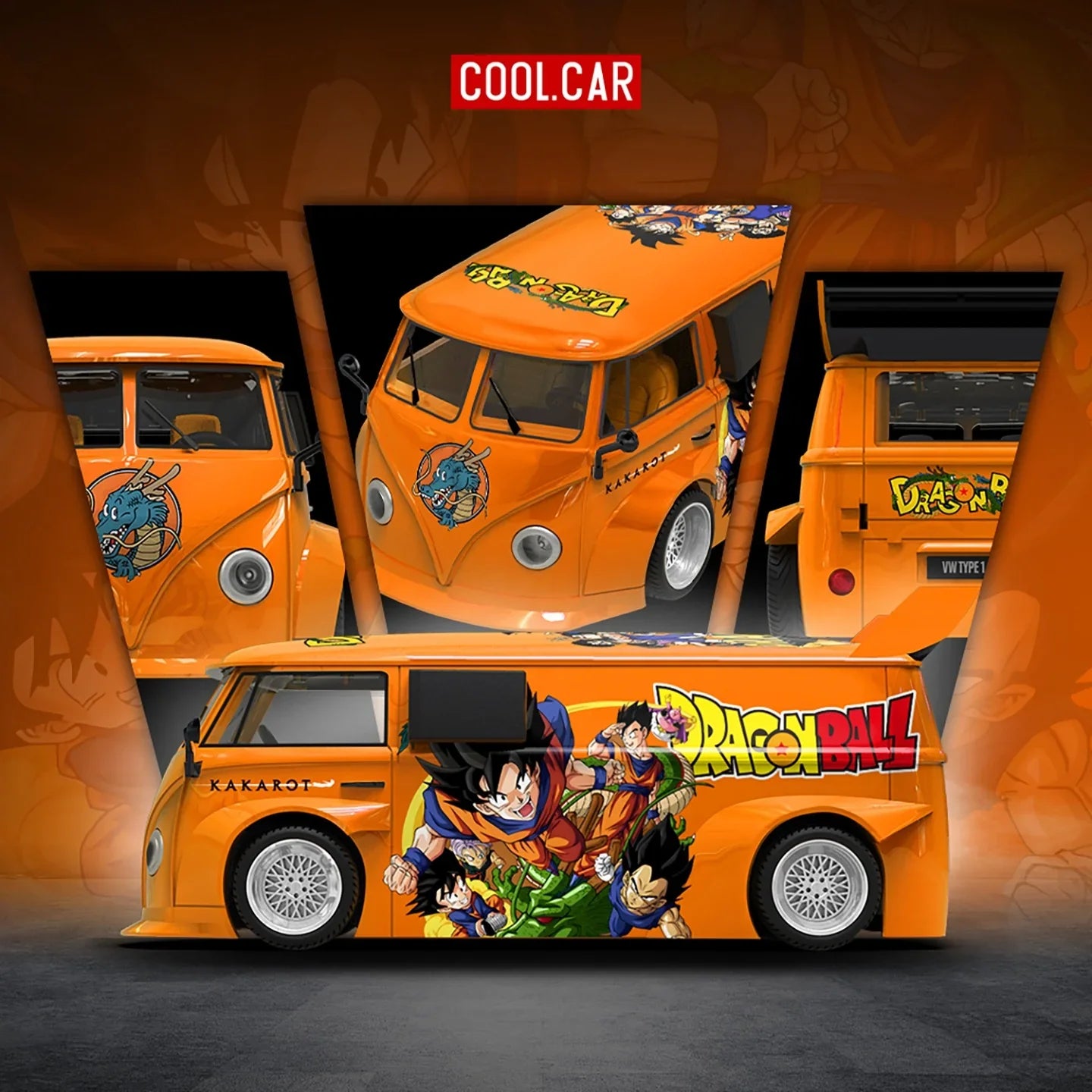 Premium scale diecast model car – *PRE-ORDER* Volkswagen T1 Dragon Ball Painted, 1:64 Scale (Orange) Collectible