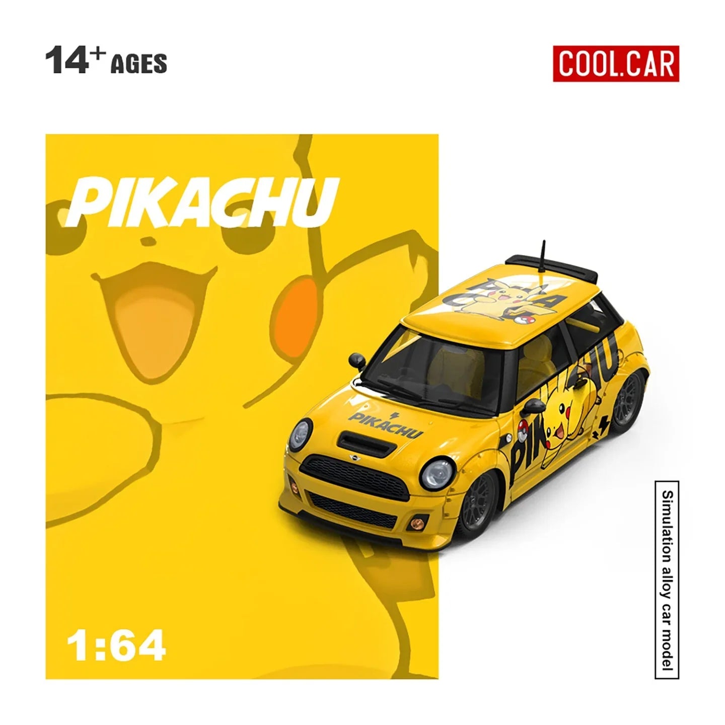 Premium scale diecast model car – *PRE-ORDER* Mini Cooper Pikachu Painted, 1:64 Scale (Yellow) Collectible