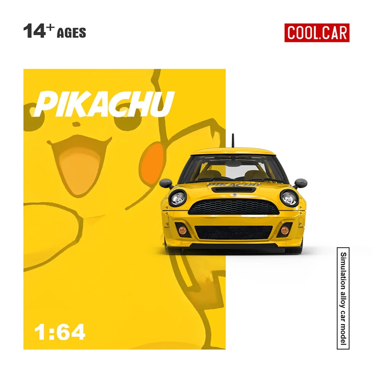 Premium scale diecast model car – *PRE-ORDER* Mini Cooper Pikachu Painted, 1:64 Scale (Yellow) Collectible