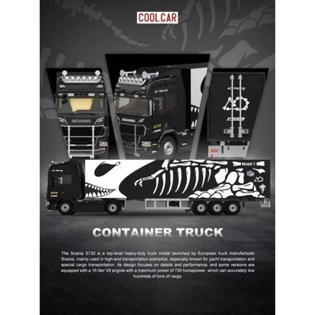 Premium scale diecast model car – Scania Container Truck – Dinoco Livery, 1:64 Scale Collectible