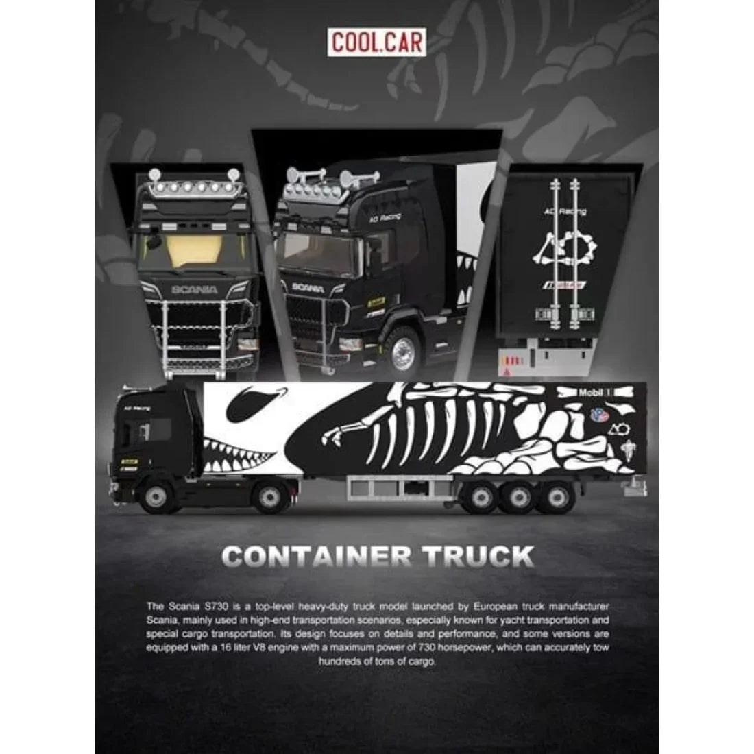 Premium scale diecast model car – Scania Container Truck – Dinoco Livery, 1:64 Scale Collectible