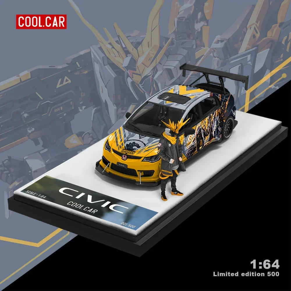 Premium scale diecast model car – *PRE-ORDER* CoolCar - Honda Civic explosive modification Gray Mecha - puppet version, 1:64 Scale Collectible