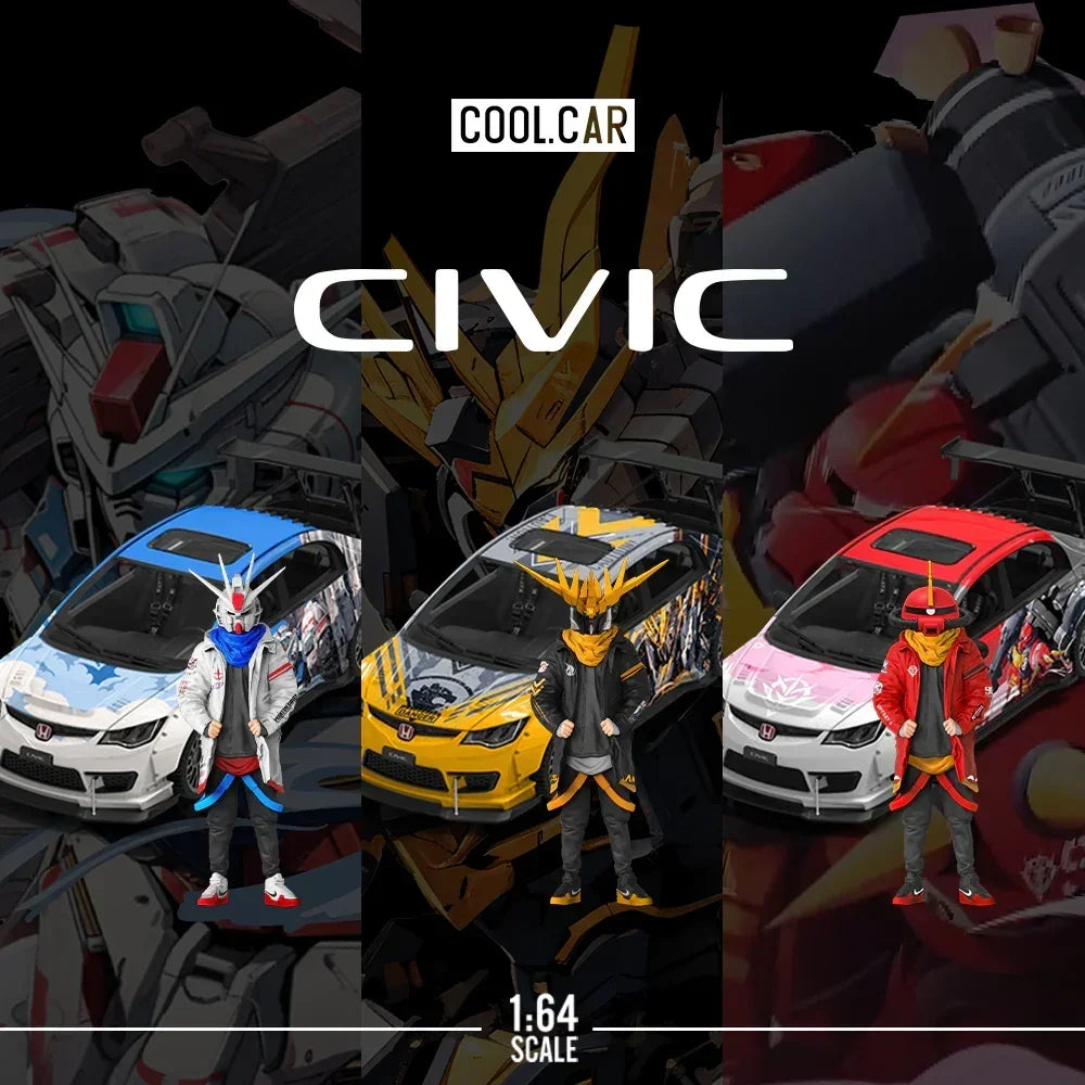 Premium scale diecast model car – *PRE-ORDER* CoolCar - Honda Civic explosive modification Gray Mecha - puppet version, 1:64 Scale Collectible