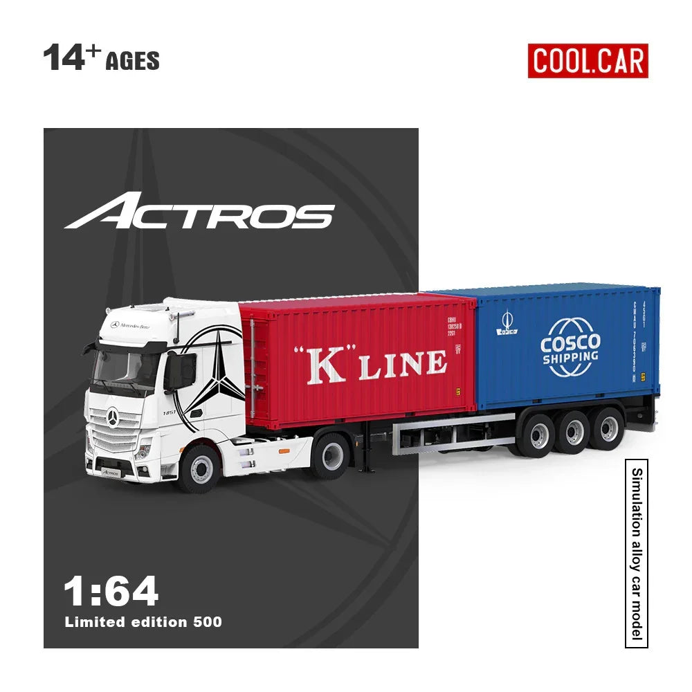 Premium scale diecast model car – *PRE-ORDER* CC - Mercedes Benz Actros Cargo Container Truck,1:64 Scale (White) Collectible