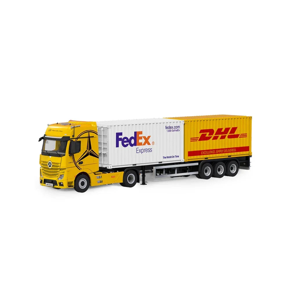 Premium scale diecast model car – *PRE-ORDER* CC - Mercedes Benz Actros Cargo Container Truck, 1:64 Scale (Yellow) Collectible