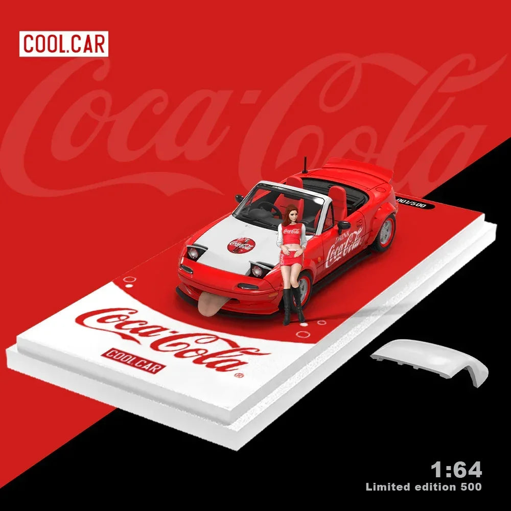 Premium scale diecast model car – *PRE-ORDER Cool Car-Mazda MX5-Red and White Coca-Cola(Limited Figure Edition 500), 1:64 Scale Collectible