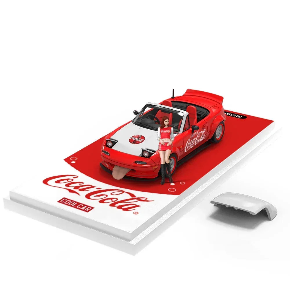 Premium scale diecast model car – *PRE-ORDER Cool Car-Mazda MX5-Red and White Coca-Cola(Limited Figure Edition 500), 1:64 Scale Collectible