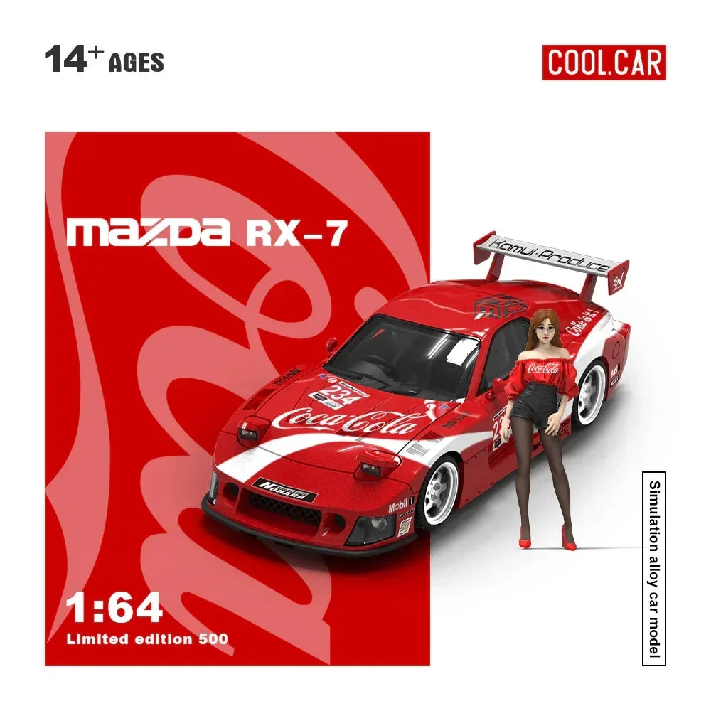 Premium scale diecast model car – *PRE-ORDER* Cool Car-Mazda RX-7 Red Coca-Cola(Limited Figure Edition 500), 1:64 Scale Collectible