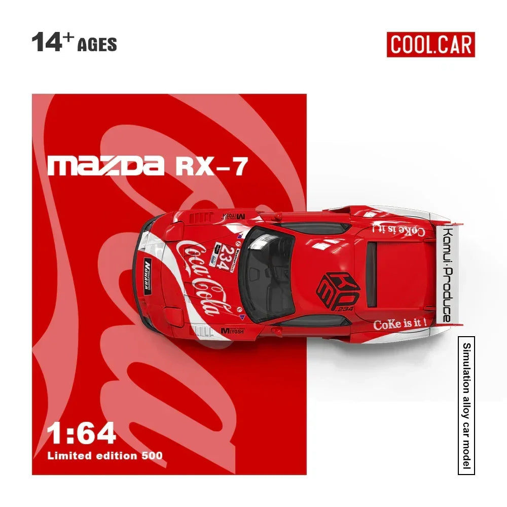 Premium scale diecast model car – *PRE-ORDER* Cool Car-Mazda RX-7 Red Coca-Cola(Limited Figure Edition 500), 1:64 Scale Collectible