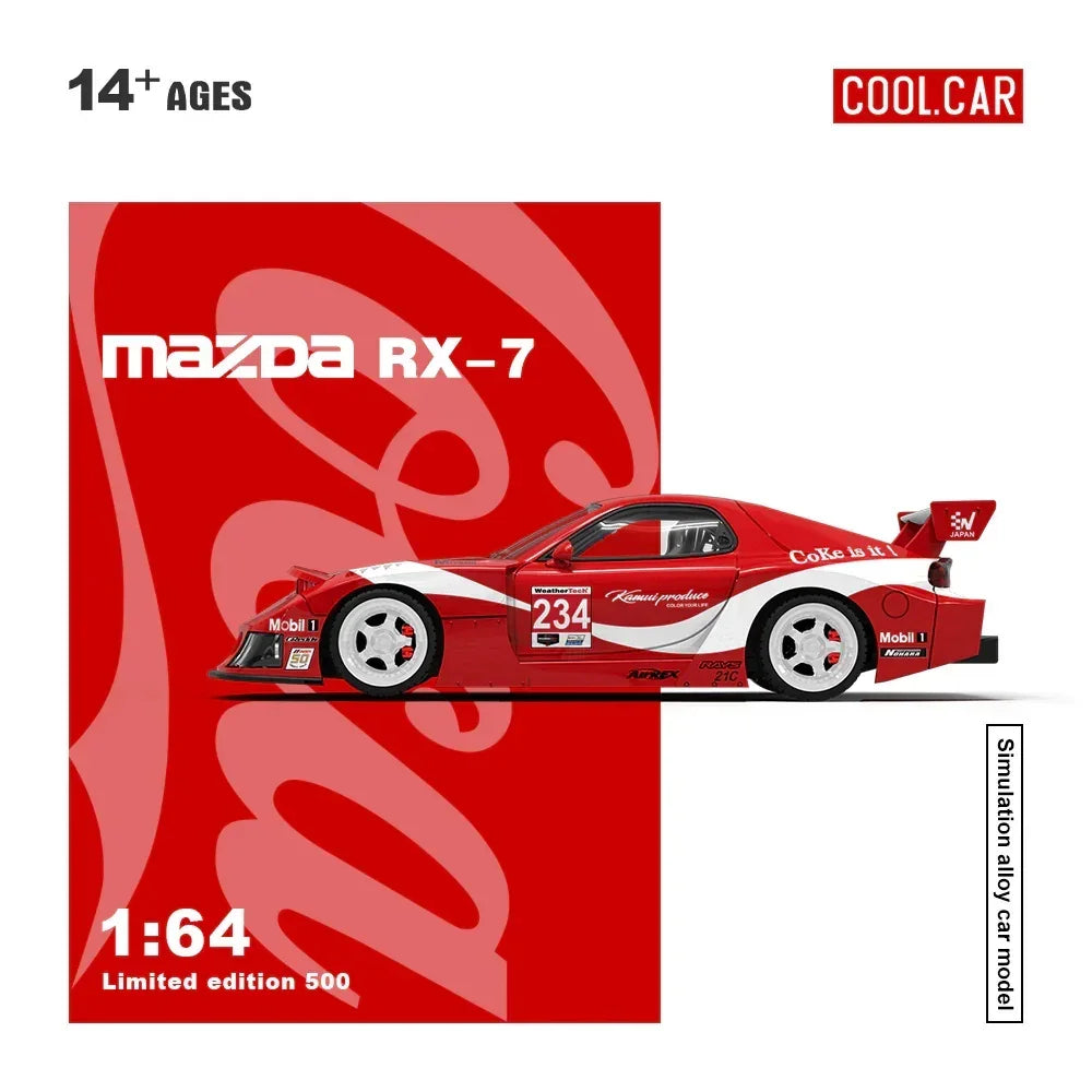 Premium scale diecast model car – *PRE-ORDER* Cool Car-Mazda RX-7 Red Coca-Cola(Limited Figure Edition 500), 1:64 Scale Collectible