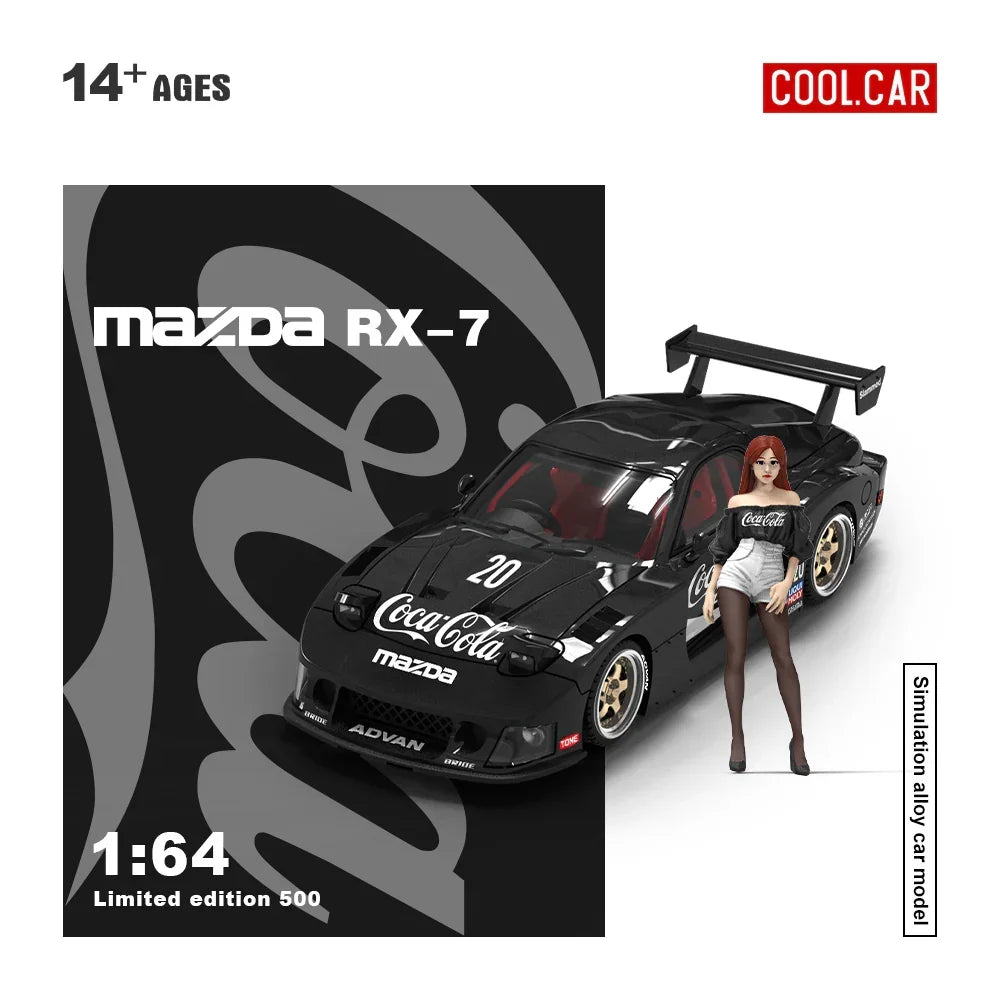 Premium scale diecast model car – *PRE-ORDER* Cool Car - Mazda RX-7 Black Coca-Cola(Figure Edition 500), 1:64 Scale Collectible