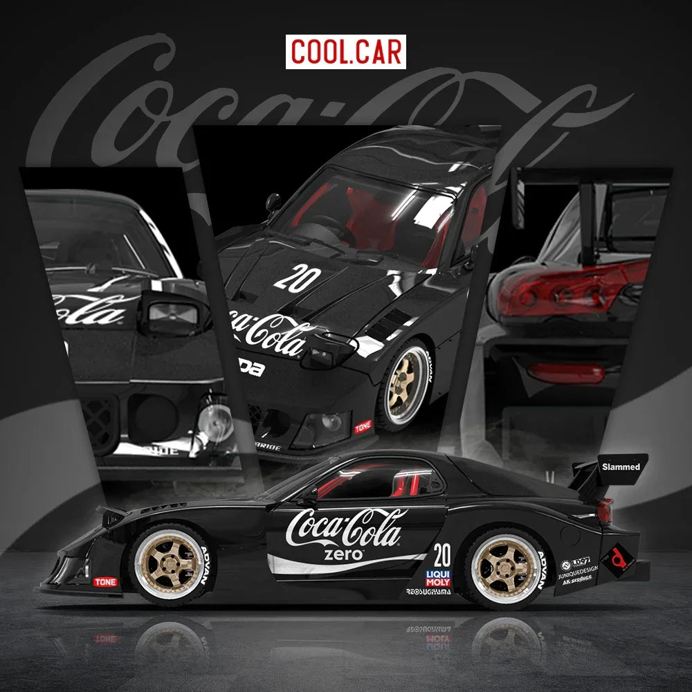 Premium scale diecast model car – *PRE-ORDER* Cool Car - Mazda RX-7 Black Coca-Cola(Figure Edition 500), 1:64 Scale Collectible