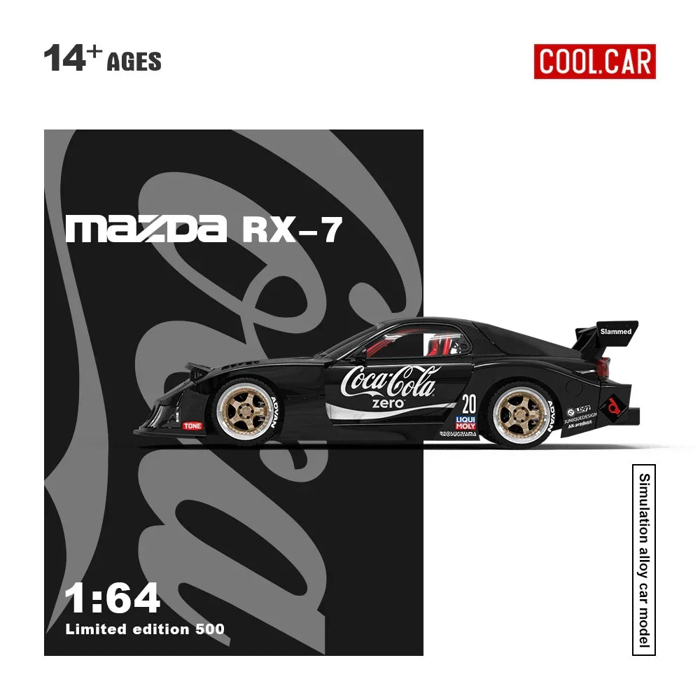 Premium scale diecast model car – *PRE-ORDER* Cool Car - Mazda RX-7 Black Coca-Cola(Figure Edition 500), 1:64 Scale Collectible