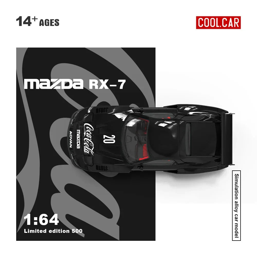 Premium scale diecast model car – *PRE-ORDER* Cool Car - Mazda RX-7 Black Coca-Cola(Figure Edition 500), 1:64 Scale Collectible