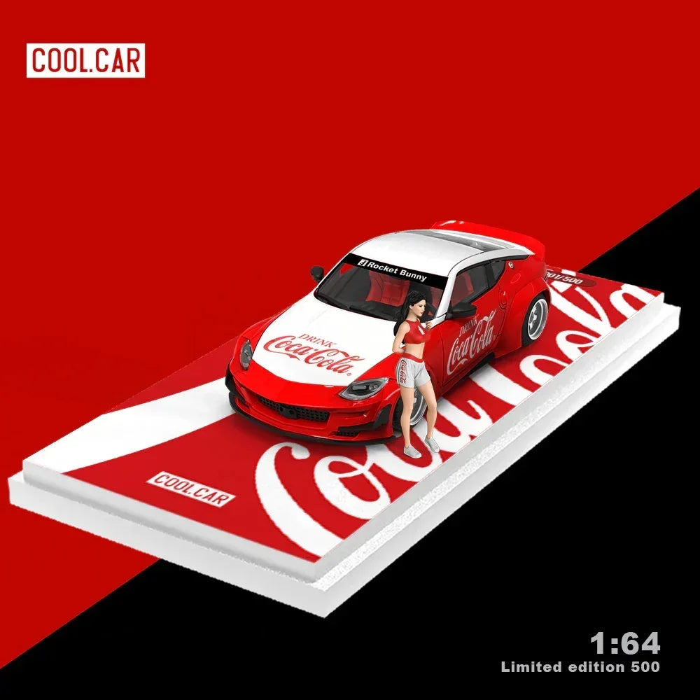 Premium scale diecast model car – *PRE-ORDER* Cool Car-Nissan 400Z-Red and White Coca-Cola(Limited Figure Edition 500), 1:64 Scale Collectible