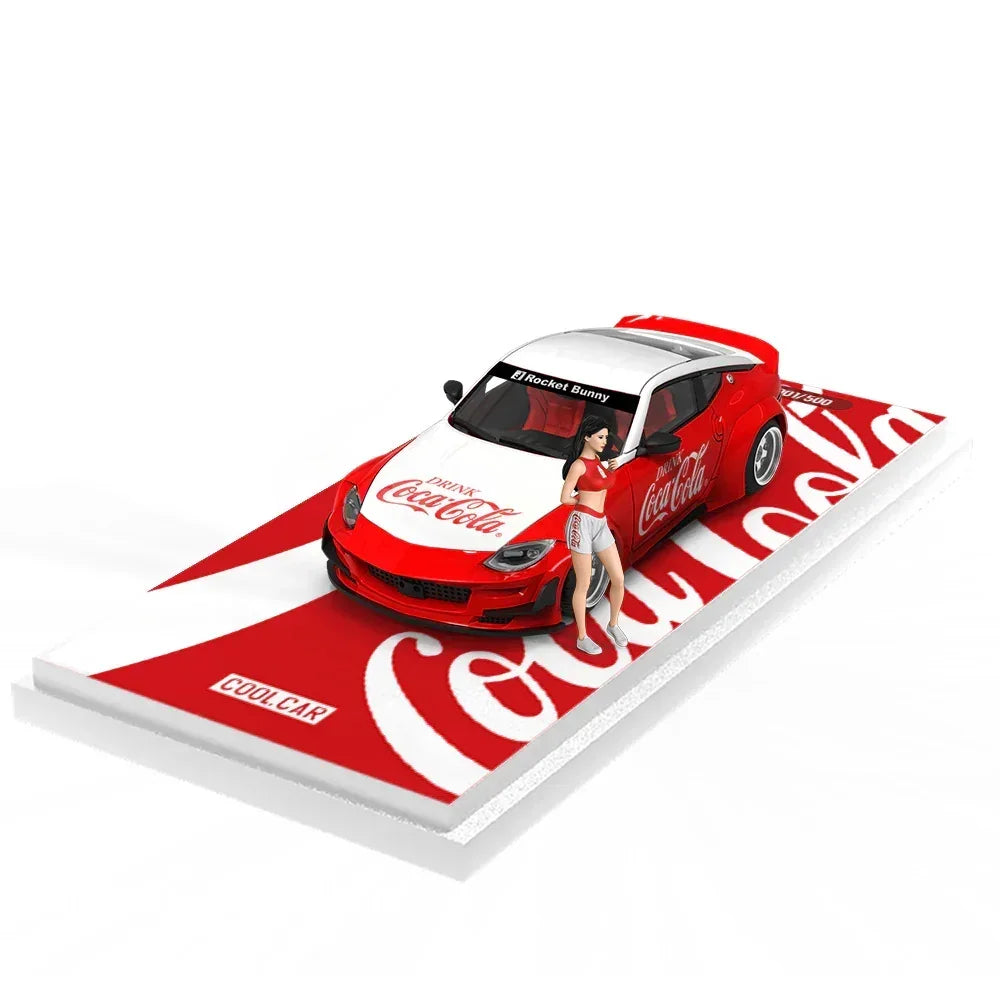 Premium scale diecast model car – *PRE-ORDER* Cool Car-Nissan 400Z-Red and White Coca-Cola(Limited Figure Edition 500), 1:64 Scale Collectible