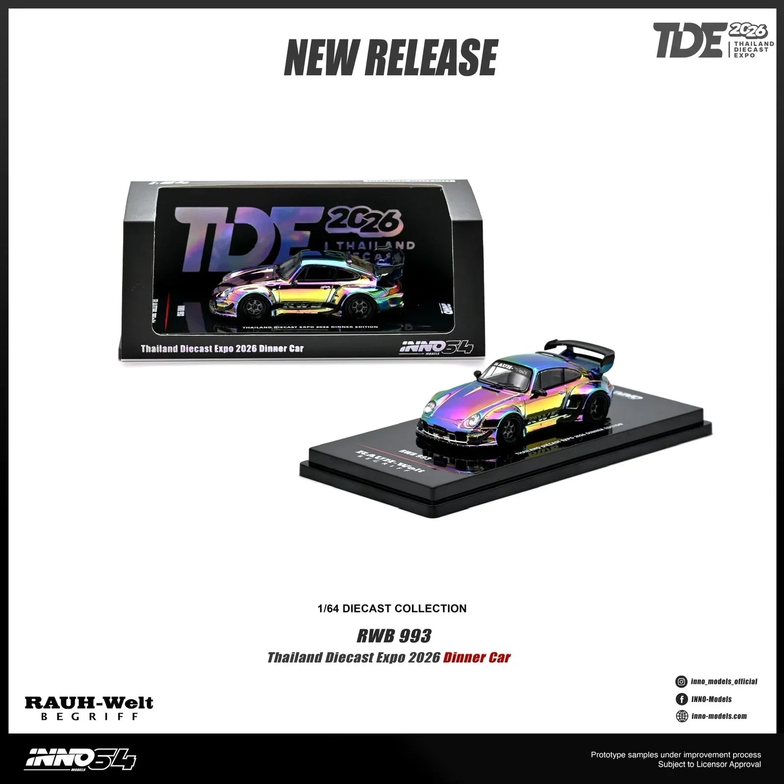 Premium scale diecast model car – *TDE 2026* RWB 993 Dinner Edition & Top Secret GT300 Supra Special Events (Dinner Set), 1:64 Scale Collectible