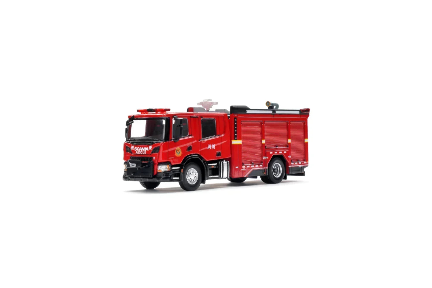 Premium scale diecast model car – *HEC 2026* Scania Urban Main Battle Fire Truck, 1:64 Scale (Red) Collectible