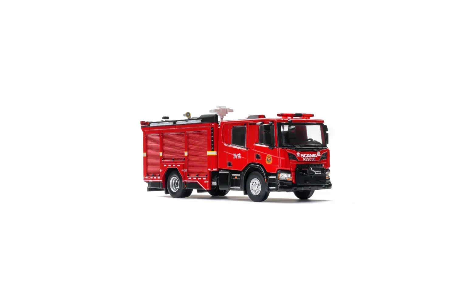 Premium scale diecast model car – *HEC 2026* Scania Urban Main Battle Fire Truck, 1:64 Scale (Red) Collectible