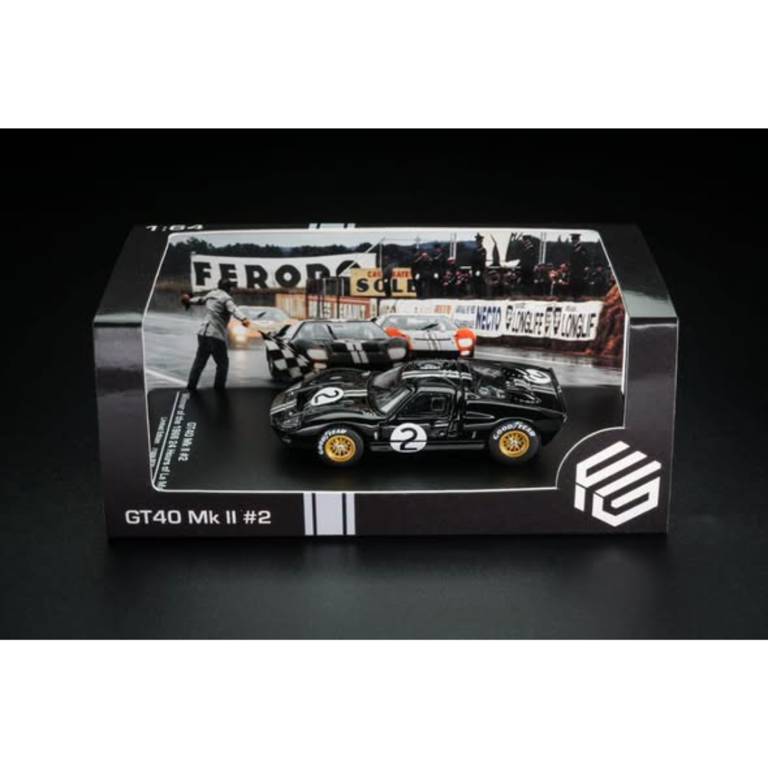 *PRE-ORDER* Ford GT40 MK2 Black #02 Livery (Open-Engin & Rear Hoods+Doors, Visible Engine), 1:64 Scale