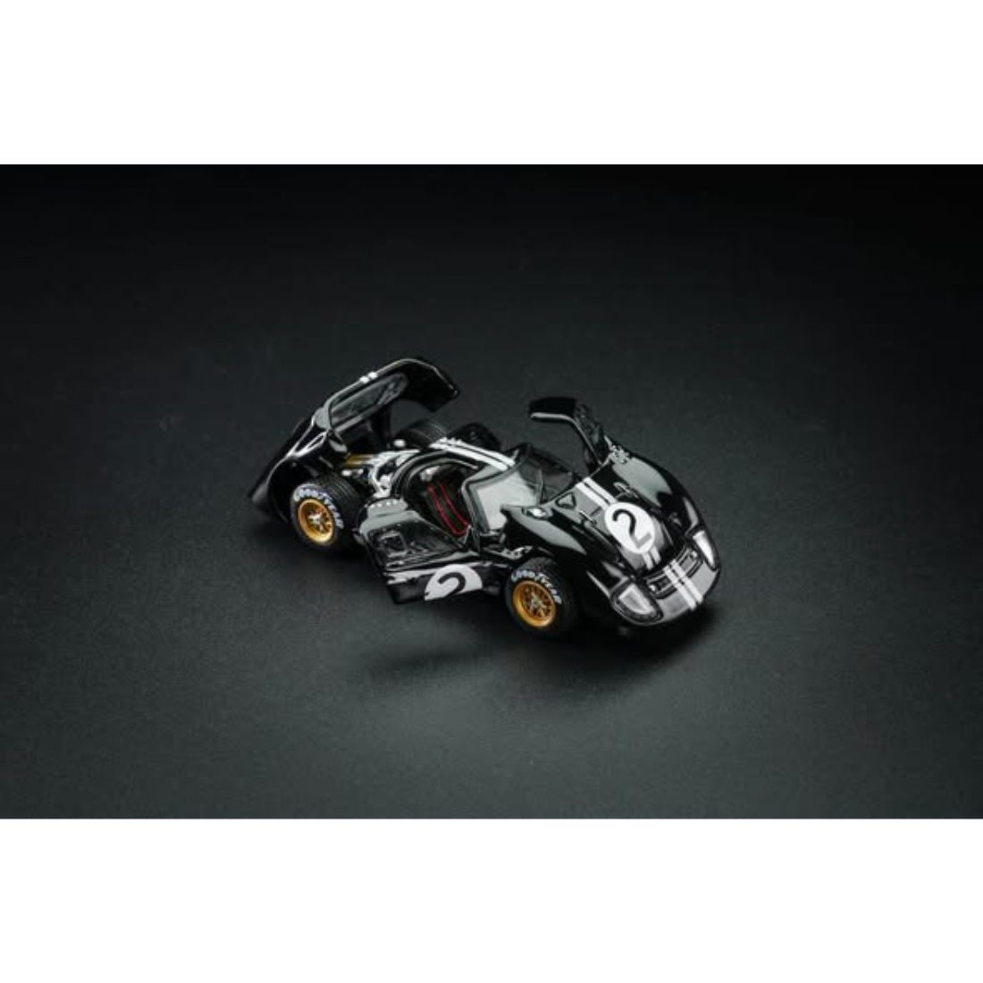 *PRE-ORDER* Ford GT40 MK2 Black #02 Livery (Open-Engin & Rear Hoods+Doors, Visible Engine), 1:64 Scale