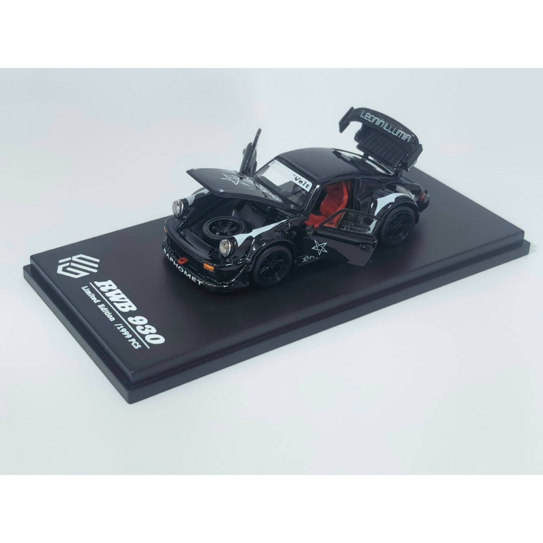 *PRE-ORDER* Porsche RWB930 GT Wing Baphomet Black (Open-Engin & Rear Hoods+Doors, Visible Engine), 1:64 Scale
