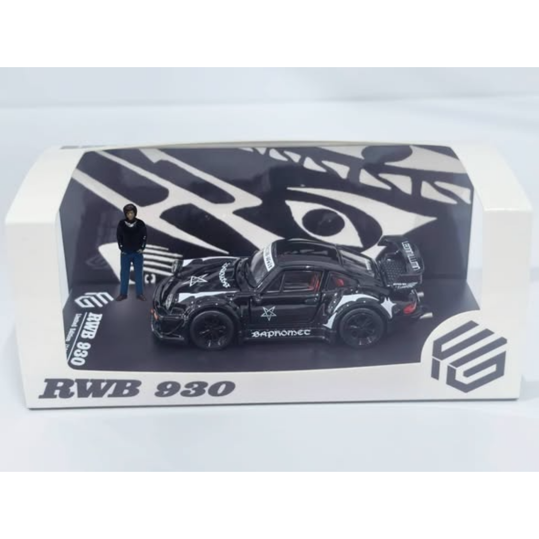 *PRE-ORDER* Porsche RWB930 GT Wing Baphomet Black (Open-Engin & Rear Hoods+Doors, Visible Engine), 1:64 Scale