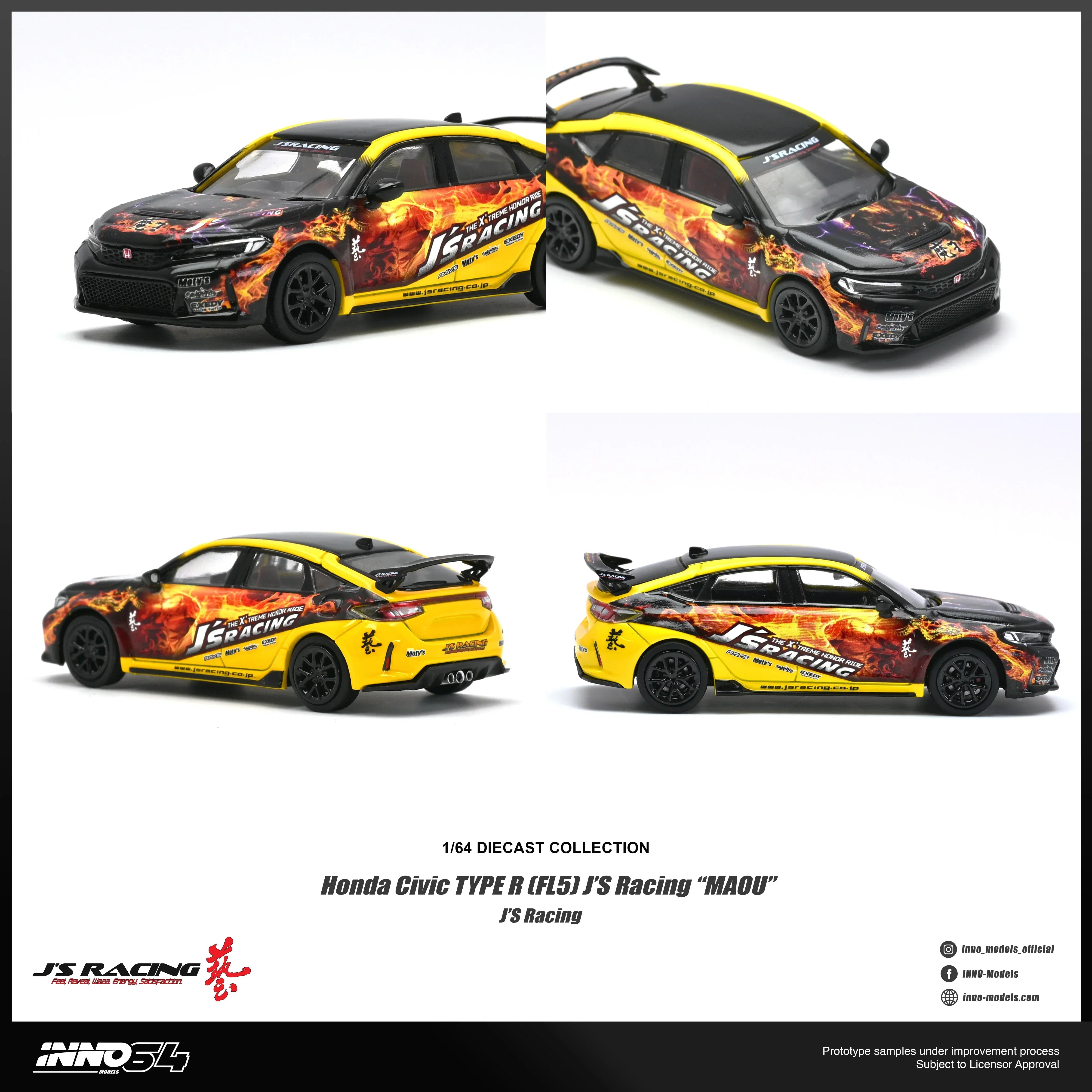 Premium scale diecast model car – *PRE-ORDER* Honda Civic Type R (FL5) J'S Racing "MAOU", 1:64 Scale Collectible