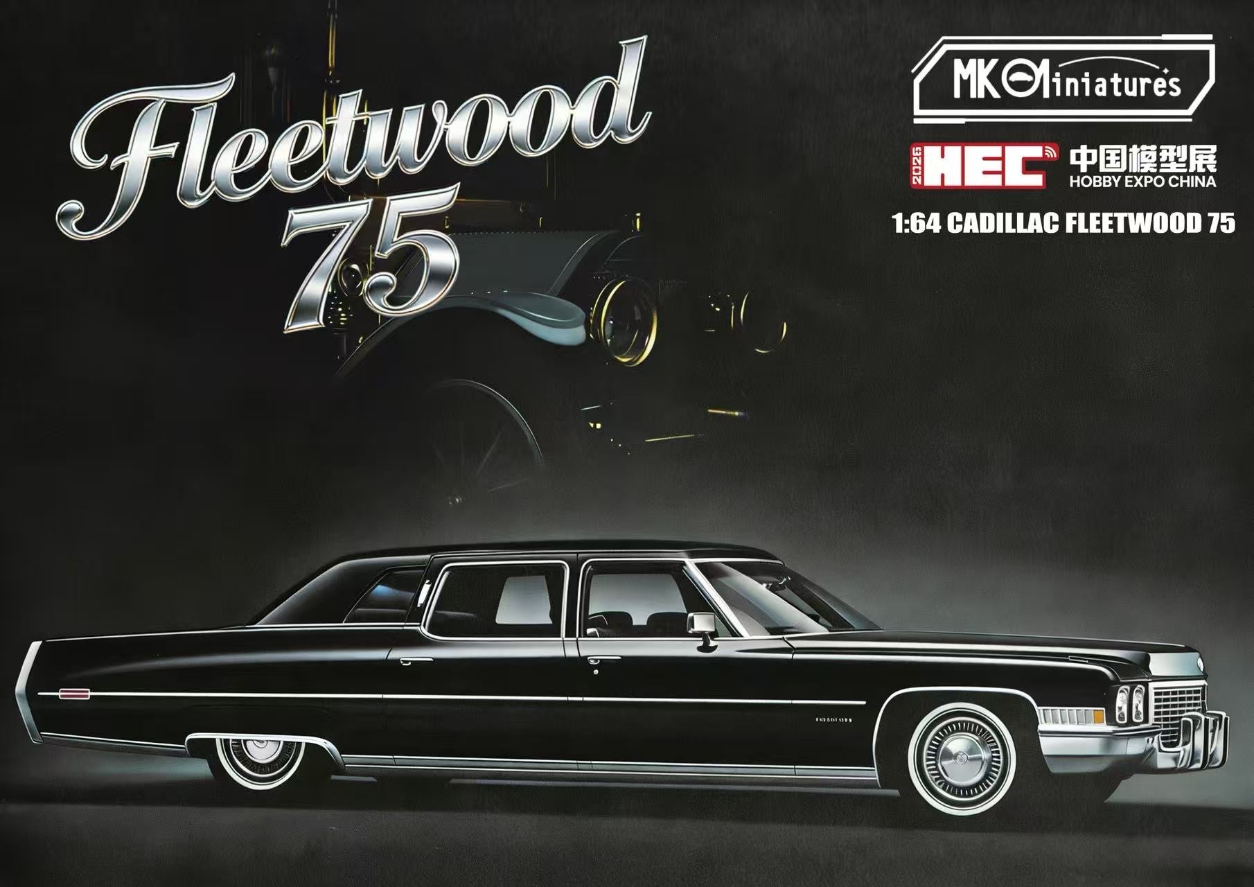 Premium scale diecast model car – *HEC 2026* Cadillac Fleetwood 75, 1:64 Scale (Black) Collectible