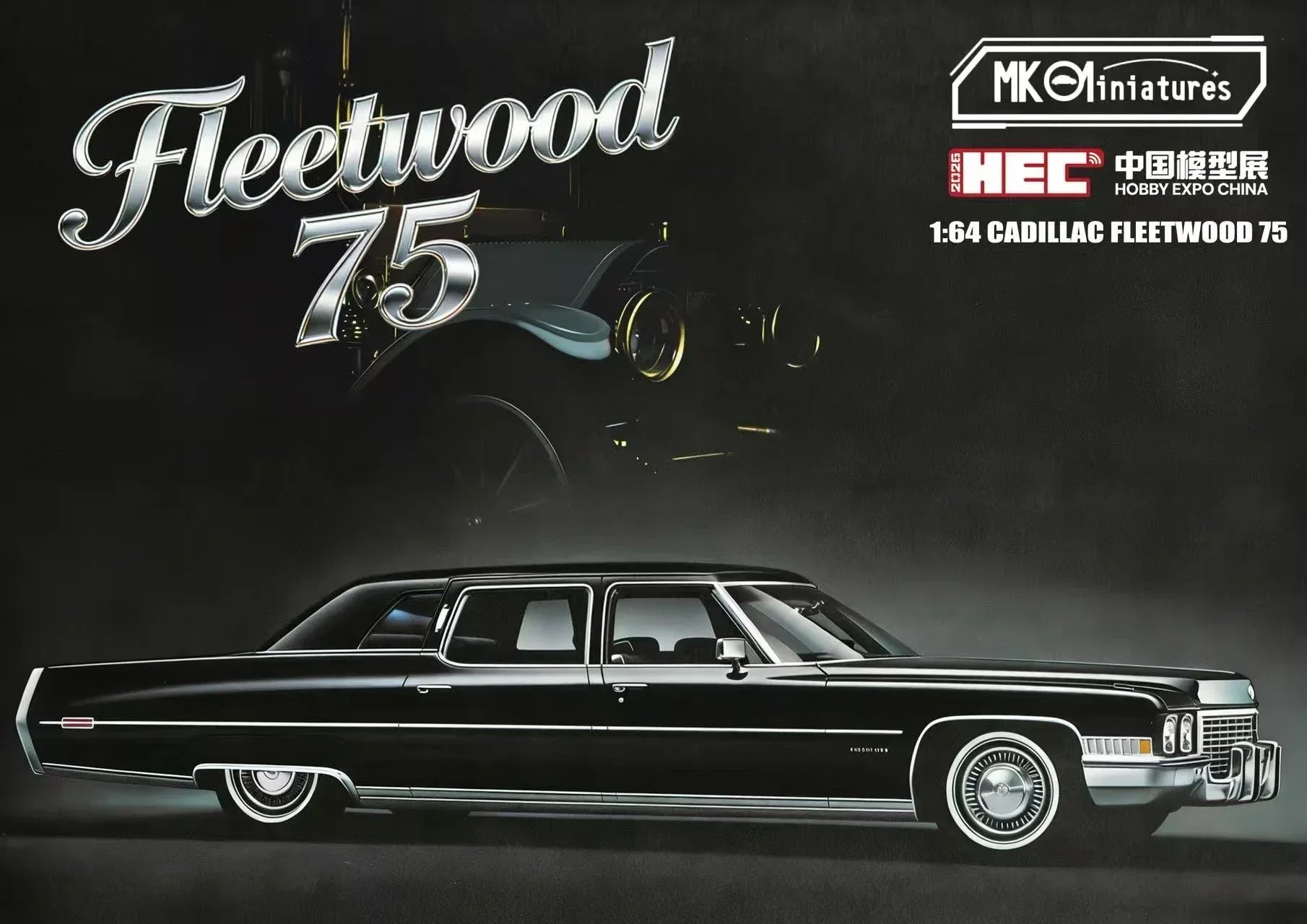 Premium scale diecast model car – *HEC 2026* Cadillac Fleetwood 75, 1:64 Scale (Black) Collectible