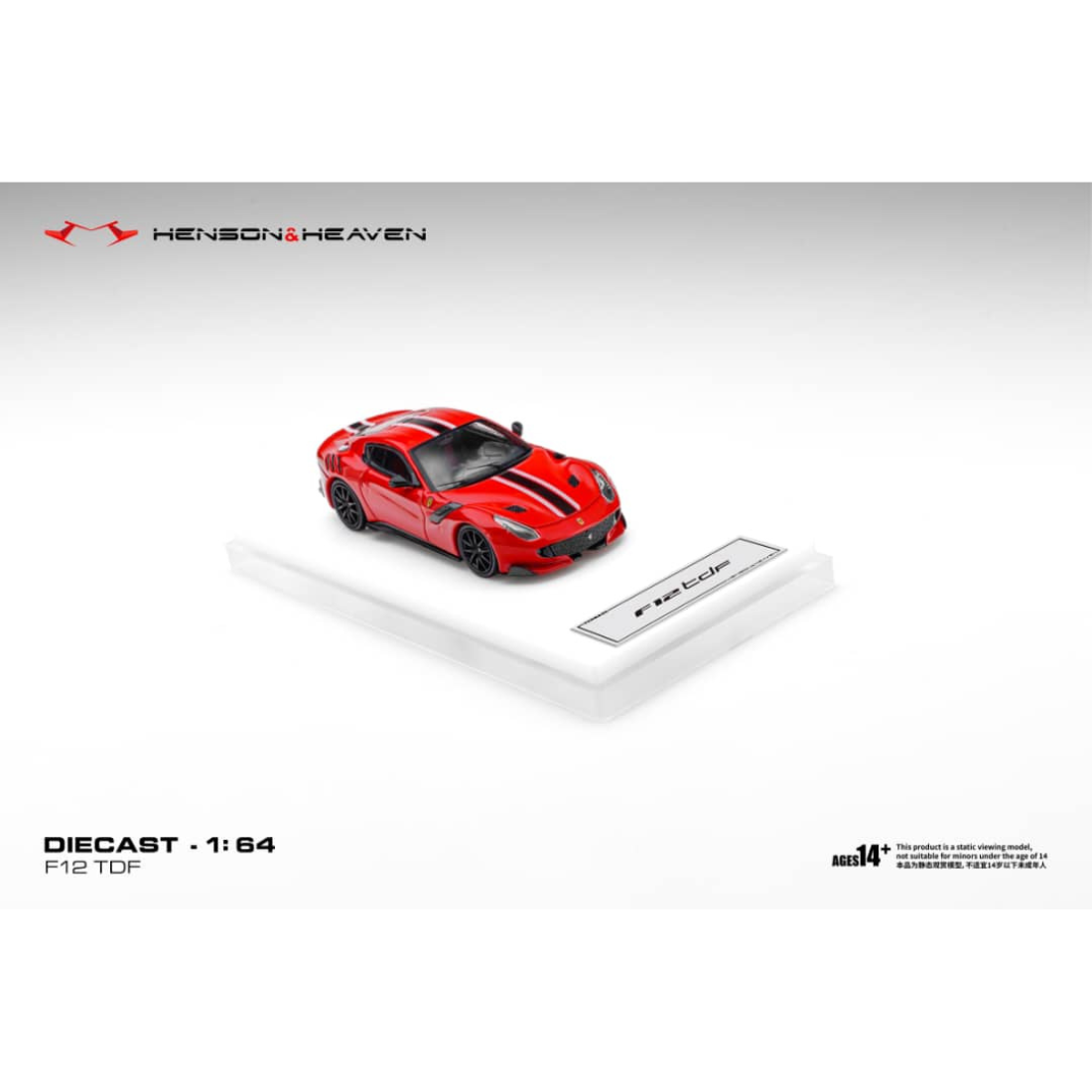 *PRE-ORDER* Ferrari F12 TDF Rosso Corsa with Black Stripe, 1:64 Scale