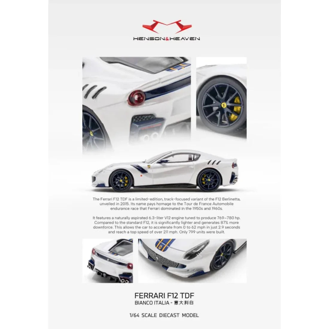 *PRE-ORDER* Ferrari F12 TDF Bianco Italian White, 1:64 Scale