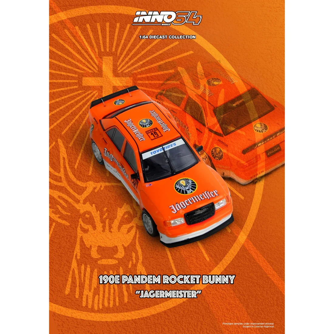 Premium scale diecast model car – Mercedes Pandem Rocket Bunny 190E Jagermeister, 1:64 Scale Collectible