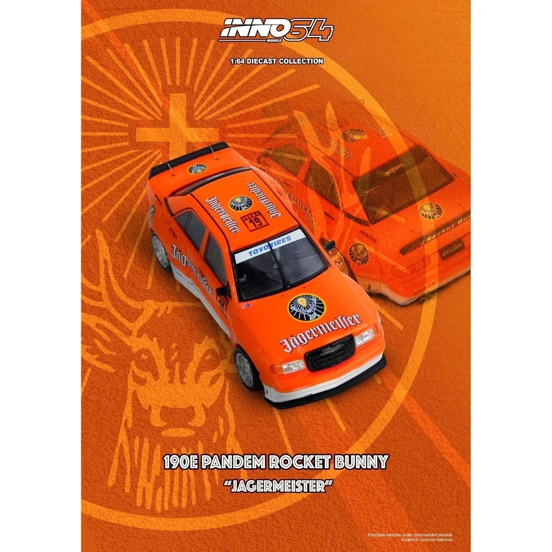 Premium scale diecast model car – Mercedes Pandem Rocket Bunny 190E Jagermeister, 1:64 Scale Collectible