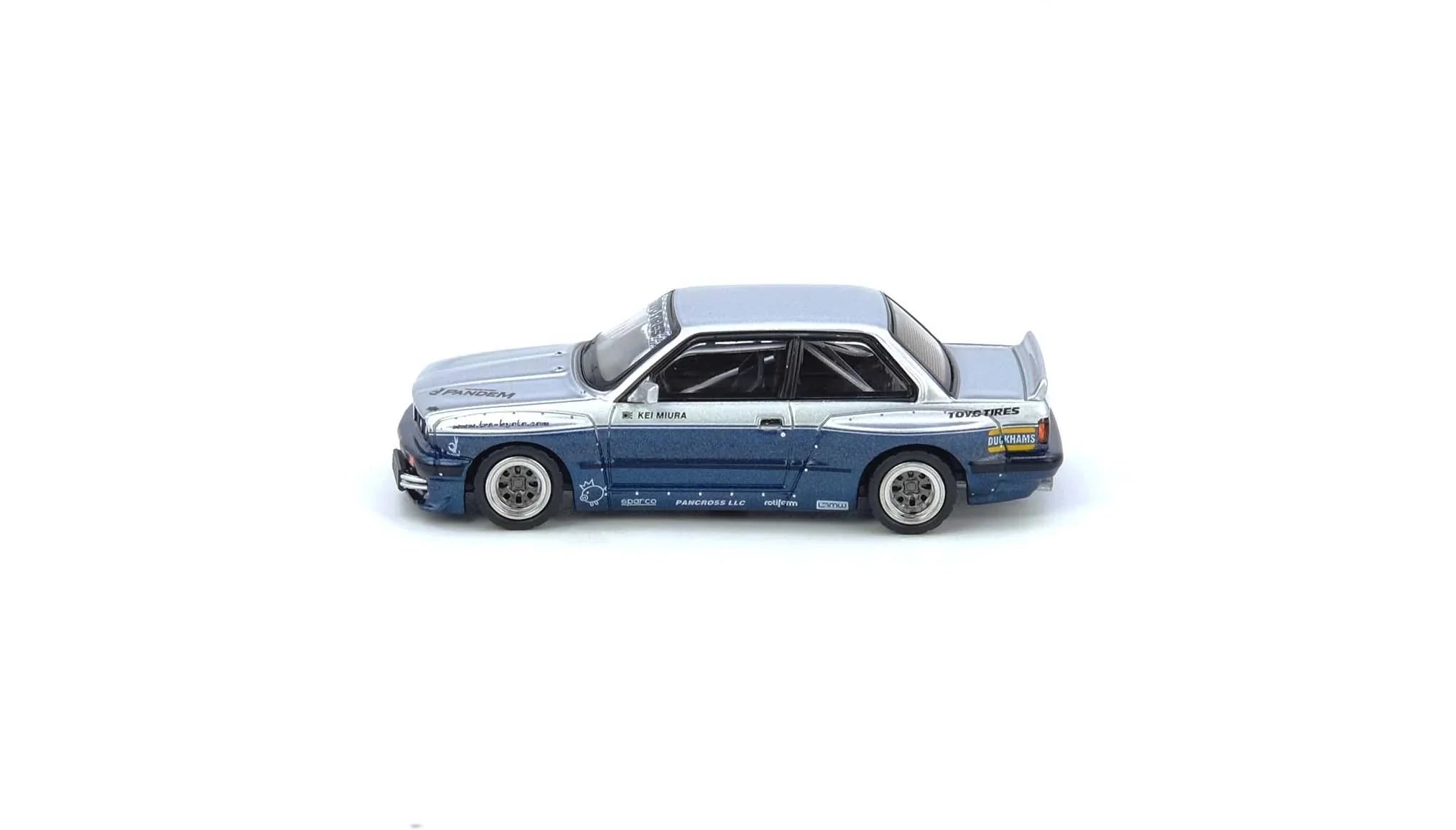 Premium scale diecast model car – *PRE-ORDER* Pandem E30 M3, 1:64 Scale (Silver/Blue) Collectible