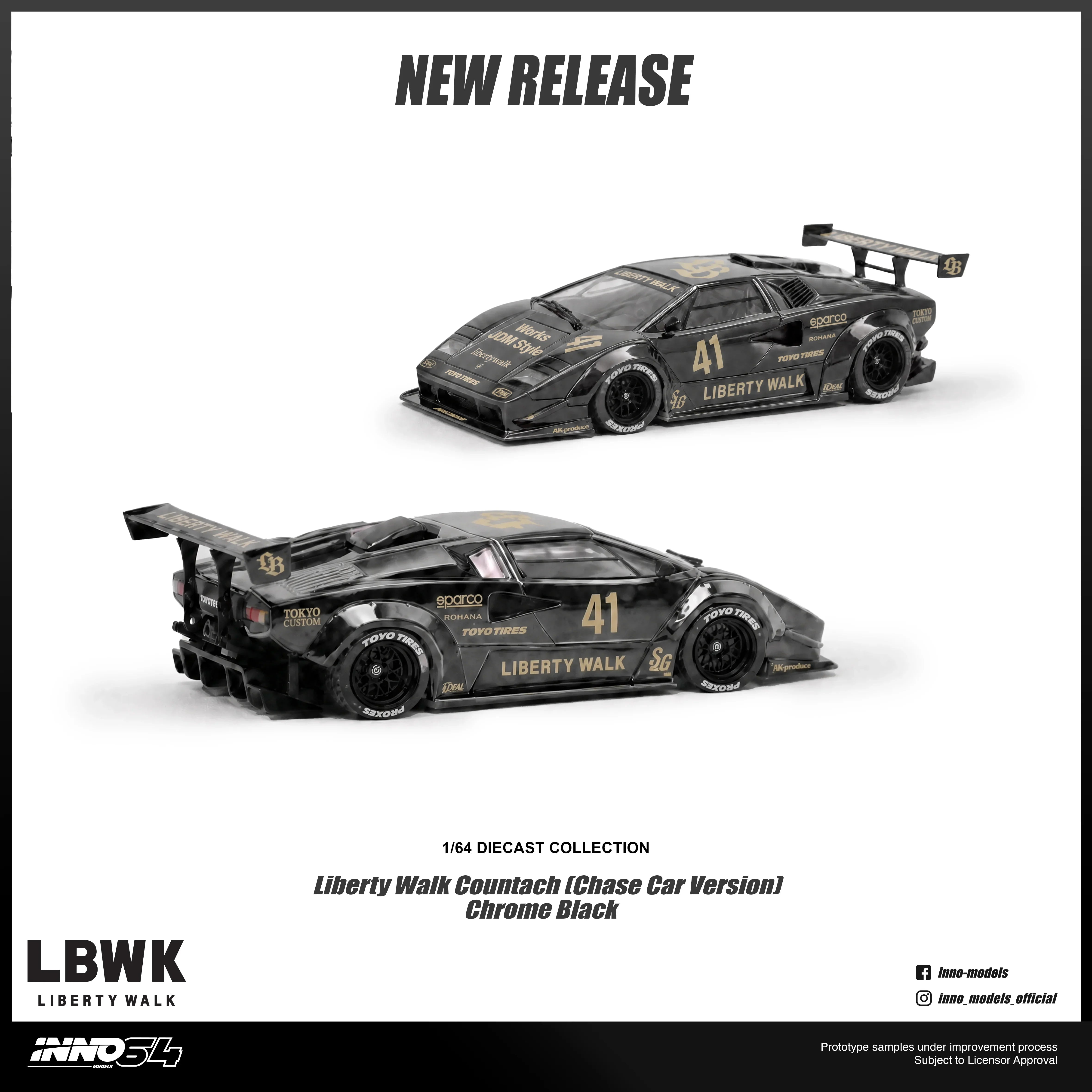 Premium scale diecast model car – *PRE-ORDER* Liberty Walk Countach with Chance of Chase Car, 1:64 Scale Collectible