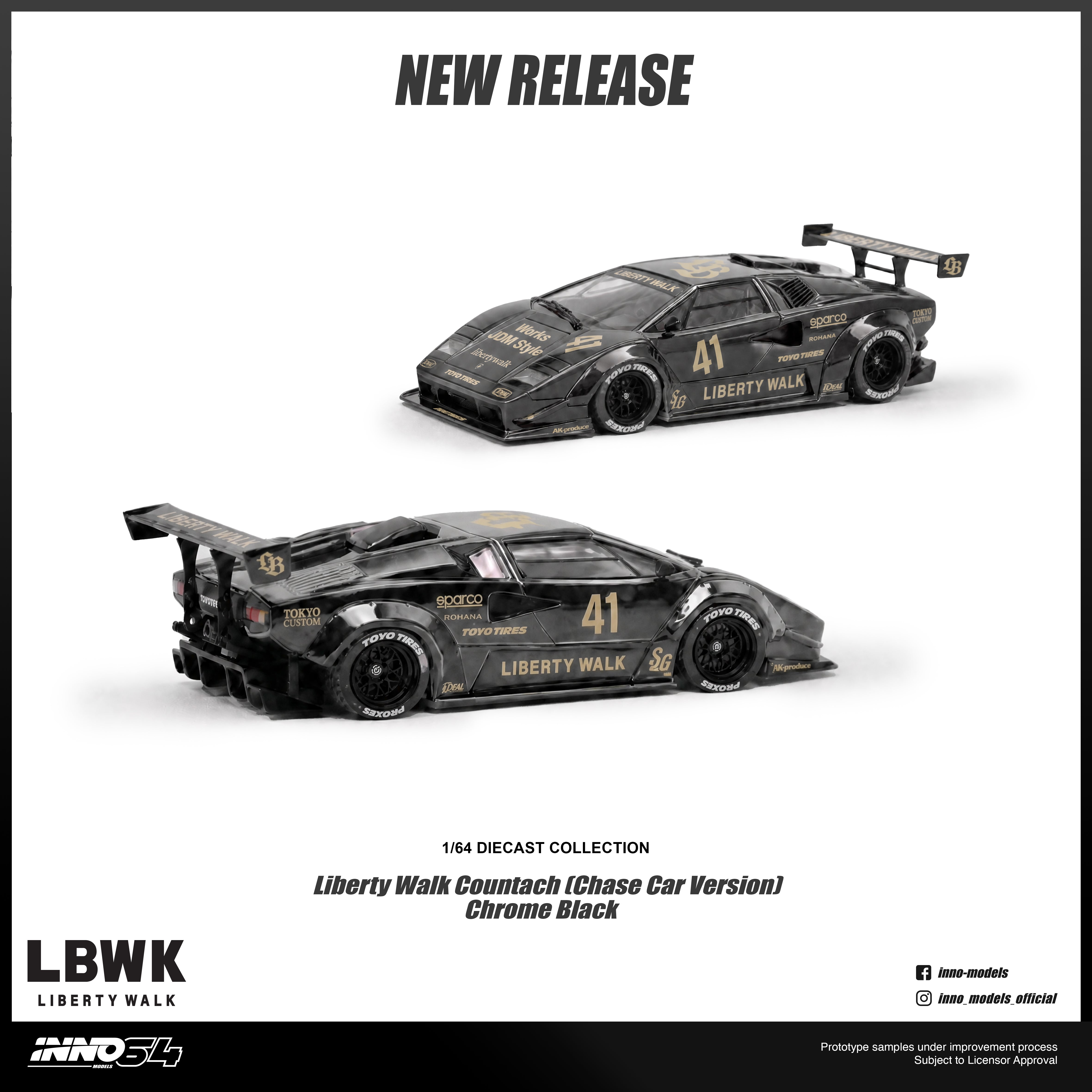 Premium scale diecast model car – *PRE-ORDER* Liberty Walk Countach with Chance of Chase Car, 1:64 Scale Collectible